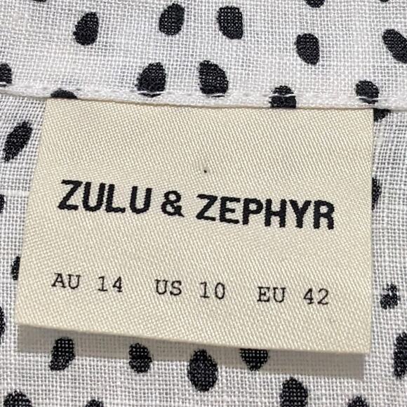 Zulu & Zephyr Beach Linen Long Sleeve Dotted Tunic Romper White Black Women's 10 - Picture 8 of 11